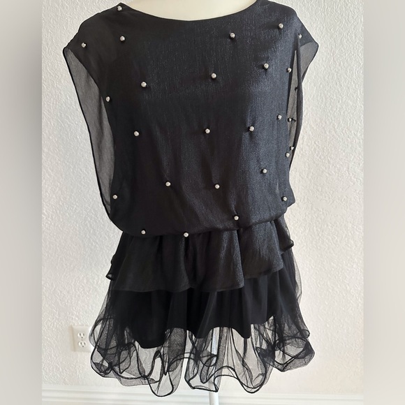 Tops - Elegant Black Blouse with Pearl Accents NWOT